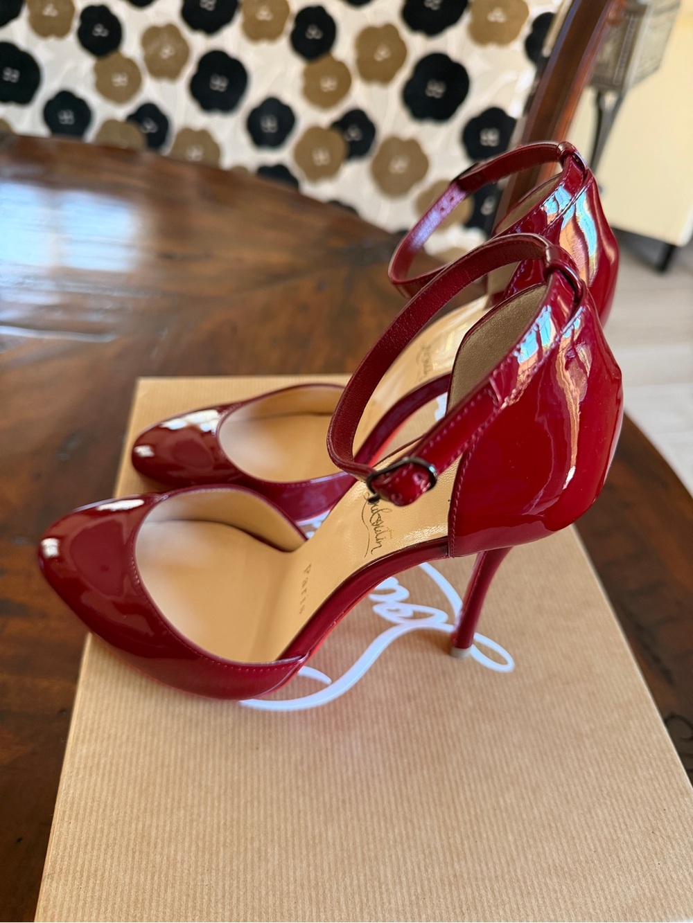 Christian Louboutin Candy Cherry Red Patent Leather Ankle-Strap Pumps - Picture 4 of 14